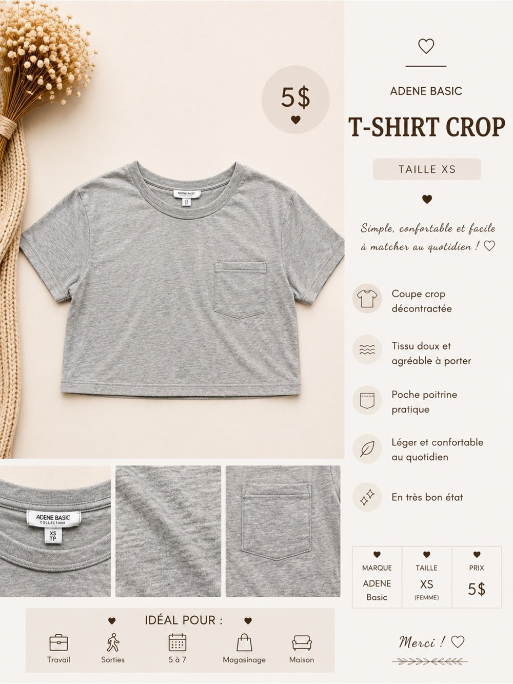 Ardene Gray Crop T‑Shirt - Gray